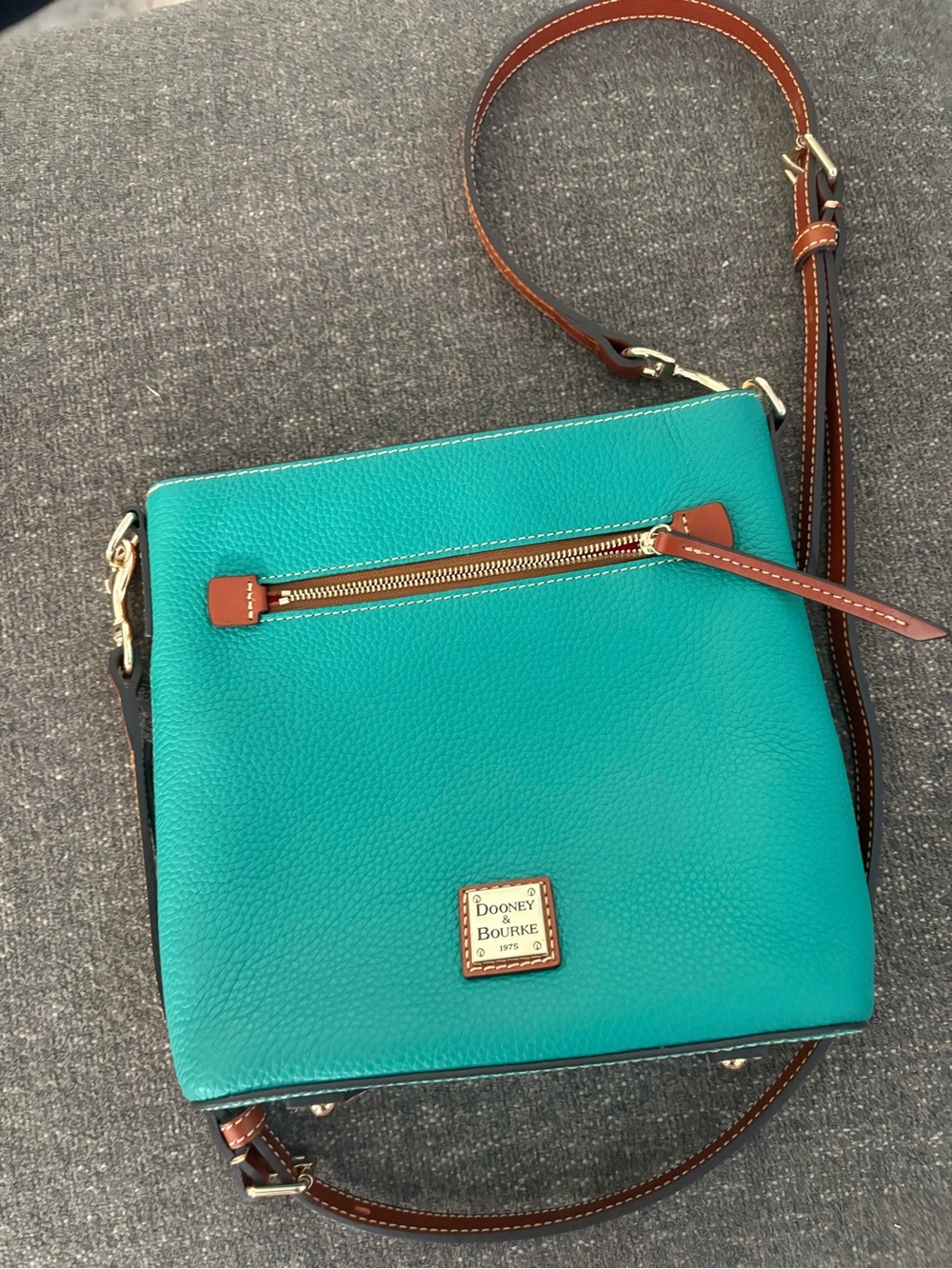 Dooney & Bourke Teal Pebbled Leather Crossbody with Brown Trim